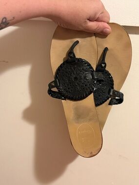 Jack Rogers Black Leather Woven Navajo Thong Sandals: Women’s Size 11M